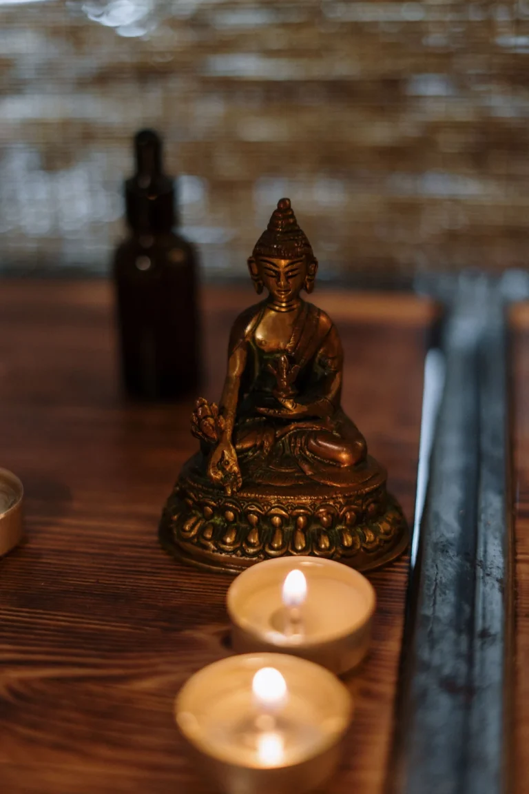 Buddha statue, calm evening ritual