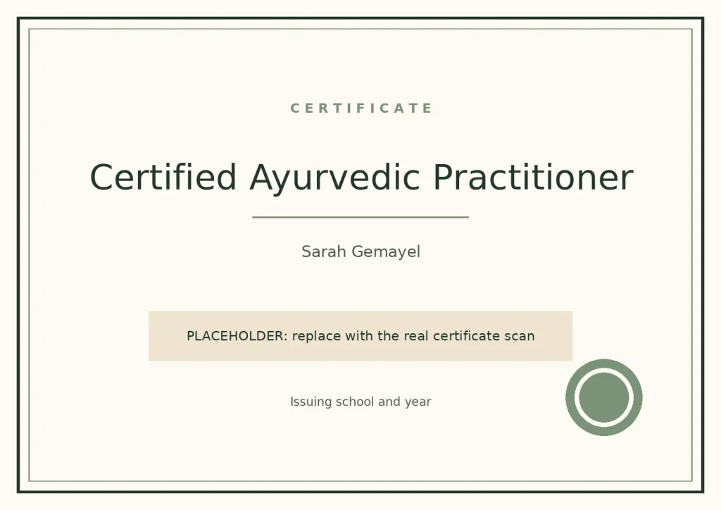 Certificate: Certified Ayurvedic Practitioner